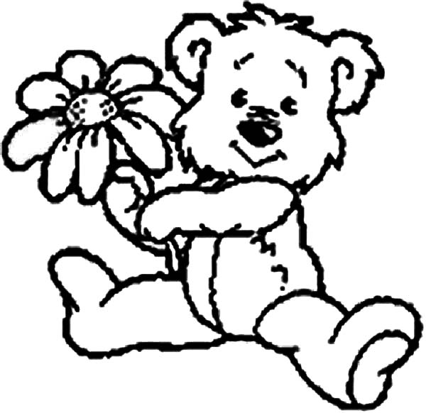 600x582 Cute Teddy Bear Give You A Rose Coloring Page Color Luna