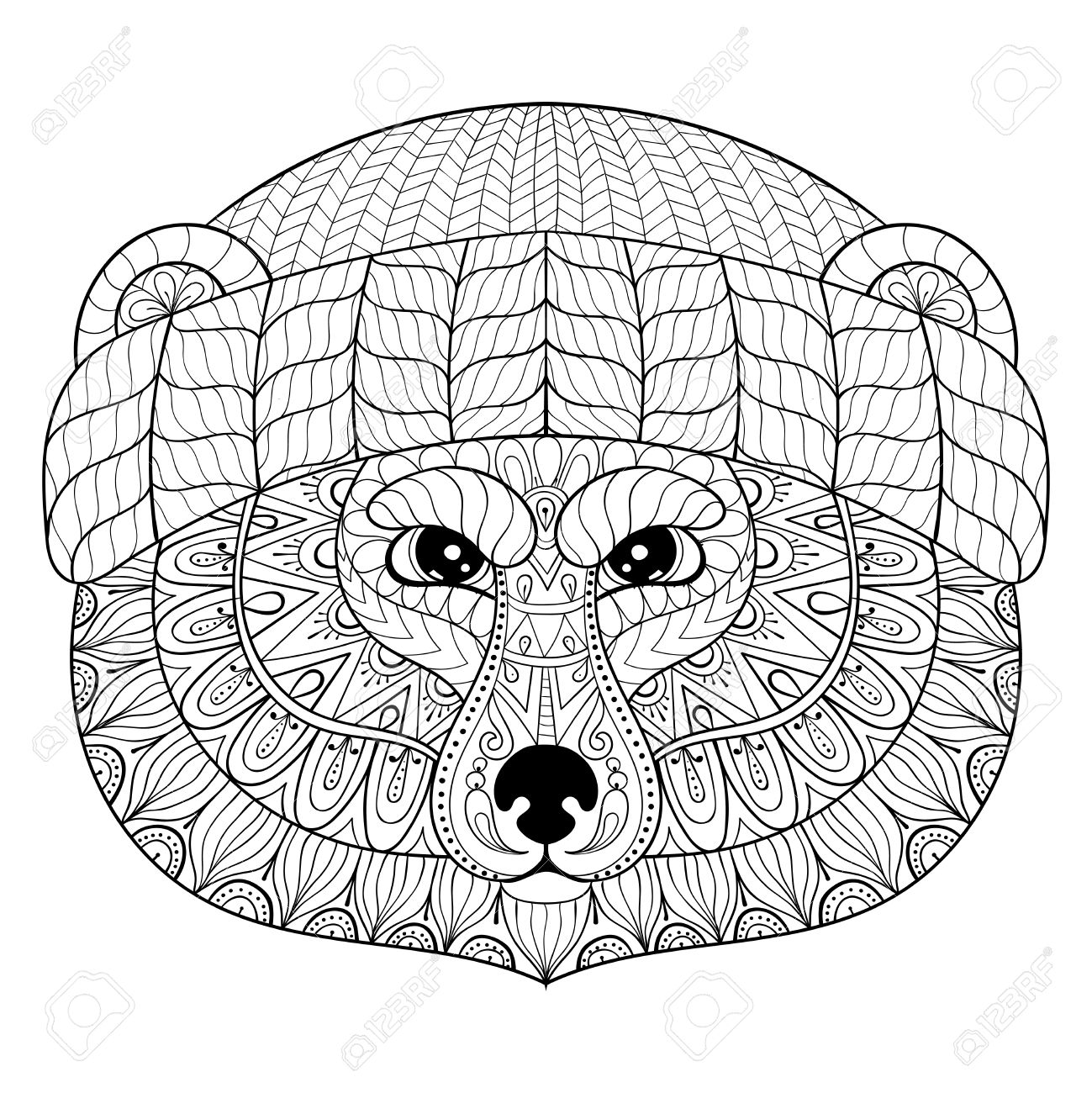 1299x1300 Bear Face In Doodle Style. Wild Animal Face Illustration