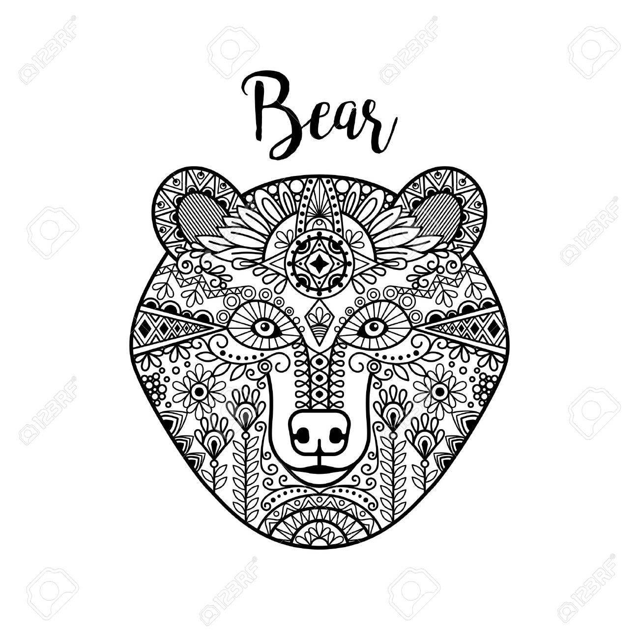 1300x1300 Hand Drawn Black Doodle Bear Face. Vector Illustration Royalty