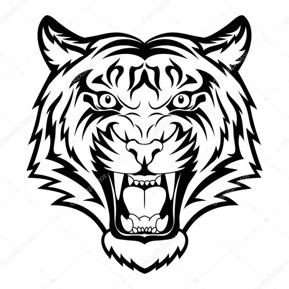 564x564 Tribal Roaring Tiger Head And Flames Royalty Free Stock Image