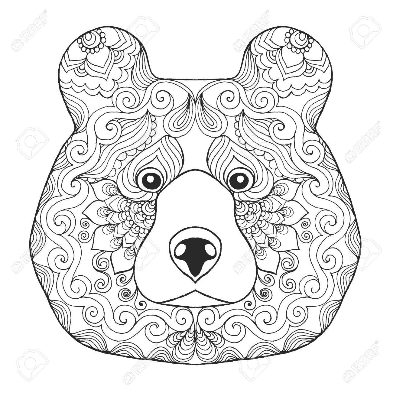 1300x1300 Bear Head. Animals. Hand Drawn Doodle. Ethnic Patterned
