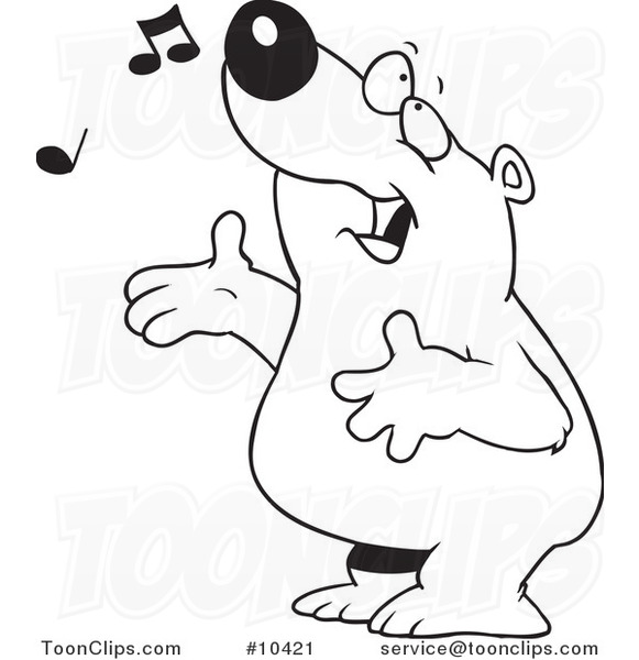581x600 Cartoon Black And White Line Drawing Of A Singing Bear