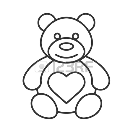 450x450 Teddy Bear With Heart Shape Linear Icon. Thin Line Illustration