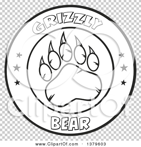 450x470 Clipart Of A Black And White Grizzly Bear Paw And Text In A Circle