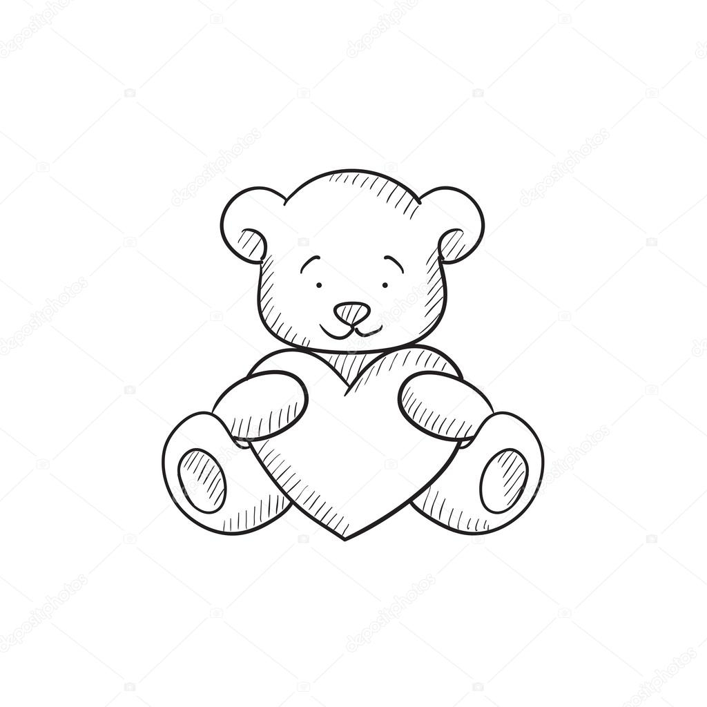 1024x1024 Teddy Bear With Heart Sketch Drawn Teddy Bear Heart Outline