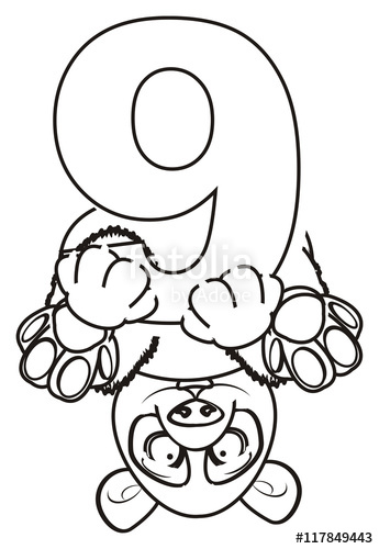 345x500 Coloring, Number, Nine, 9, Panda, Animal, Zoo, Illustration
