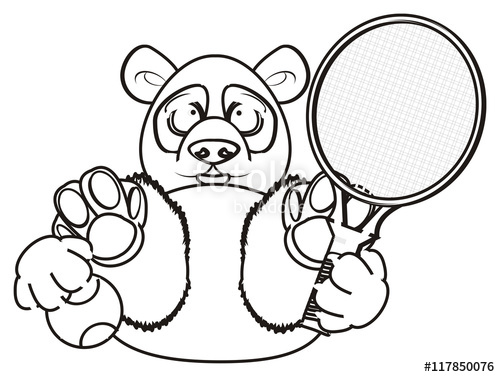 500x377 Coloring, Sport, Game, Ball, Tennis, Racket, Panda, Animal, Zoo