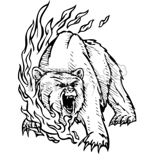 300x300 Royalty Free Black And White Roaring Bear In Fire 373396 Vector