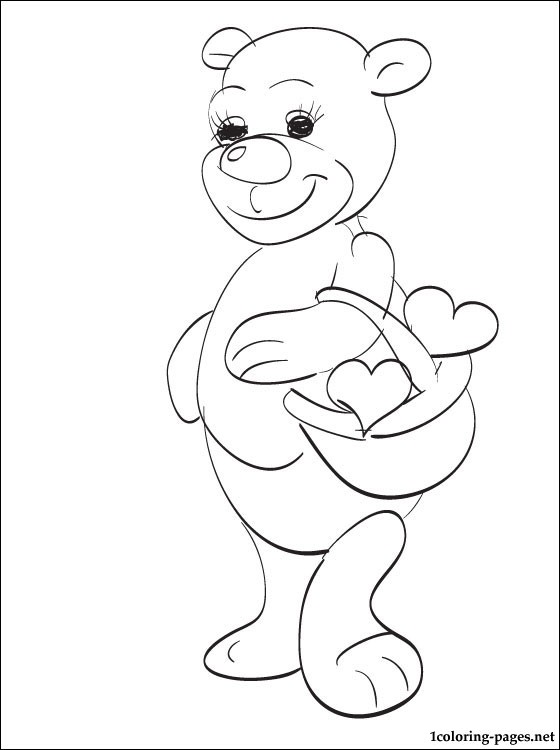 560x750 Teddy Bear And A Basket With Hearts Coloring Drawing Coloring Pages