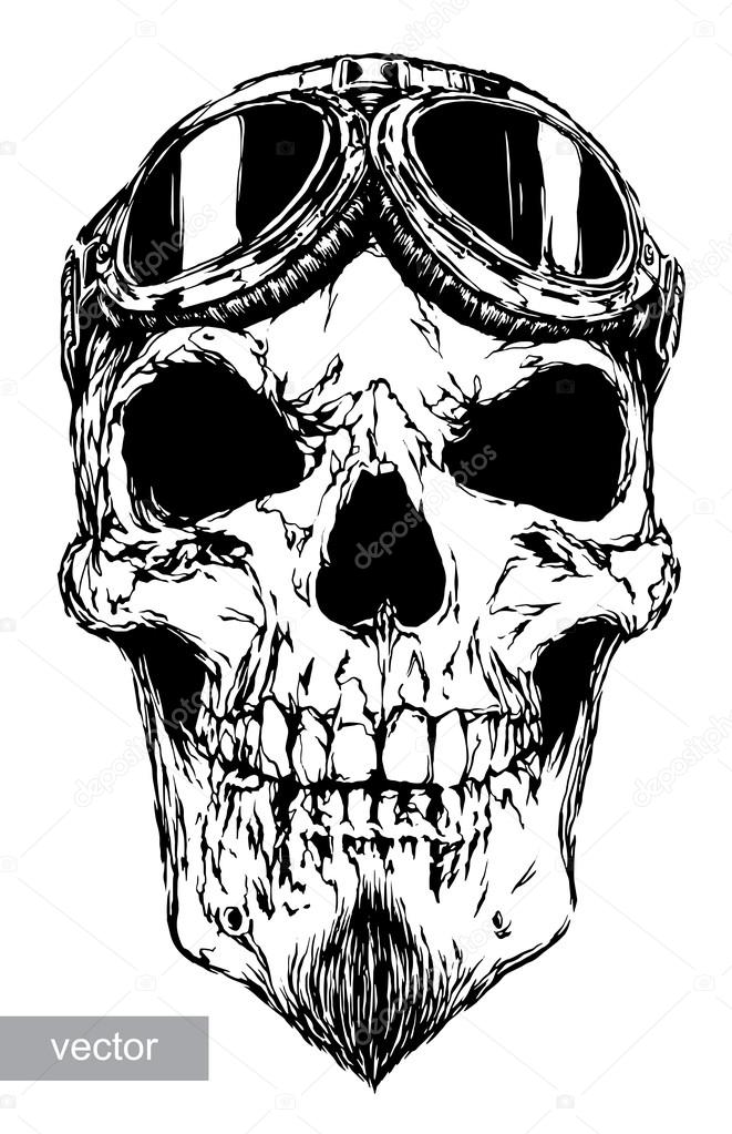 661x1023 Skull With Beard On Glasses Pilot Stock Vector Doublebubble