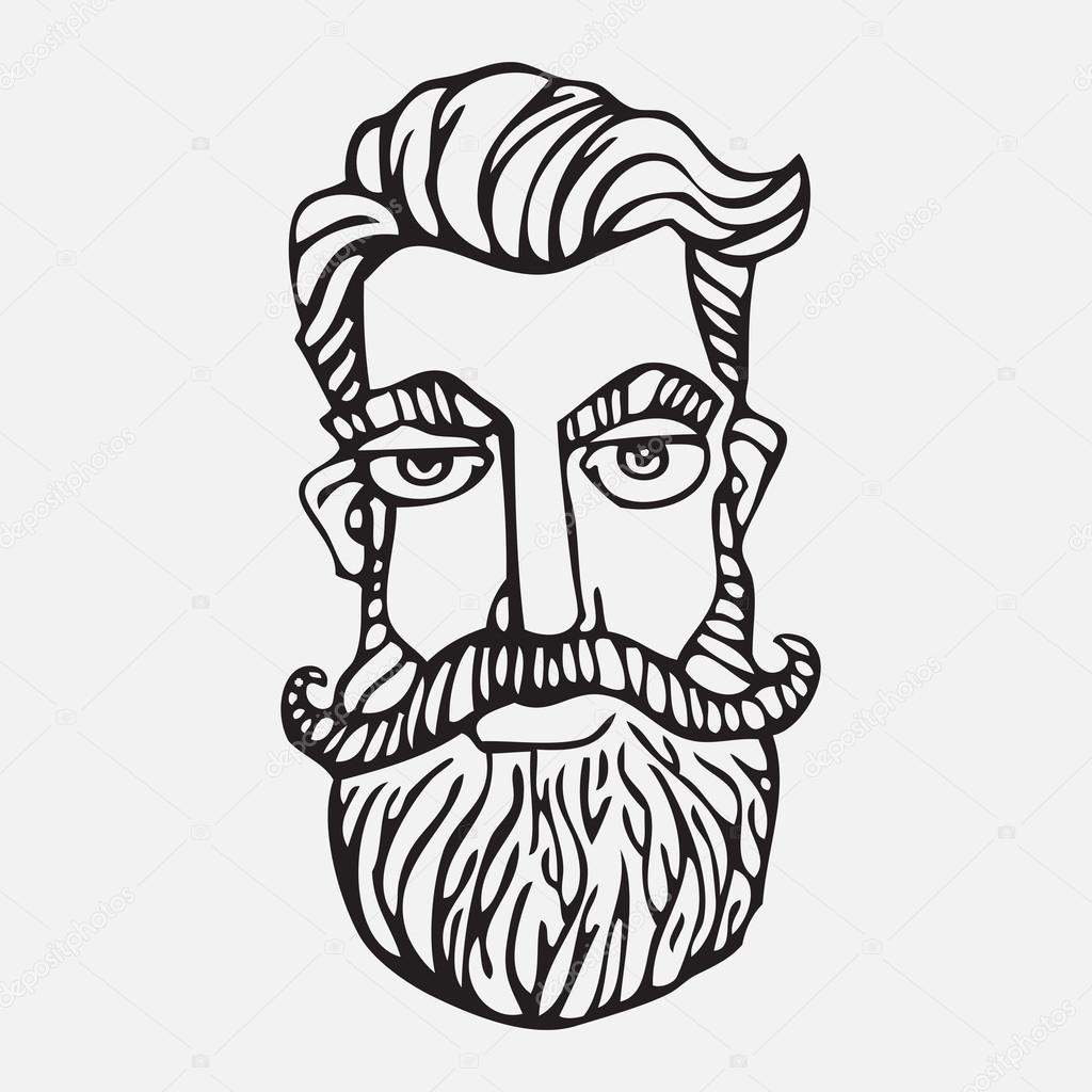 1024x1024 Drawing Young Guy With A Mustache And A Beard. Stock Vector