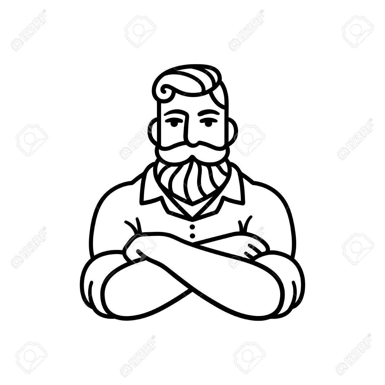 1300x1300 Black And White Line Drawing Of Bearded Man With Arms Crossed