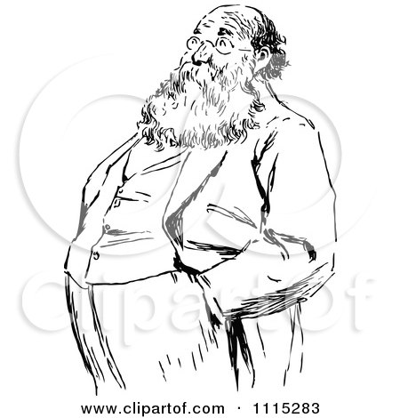 450x470 Clipart Vintage Black And White Bearded Man With His Hands In His