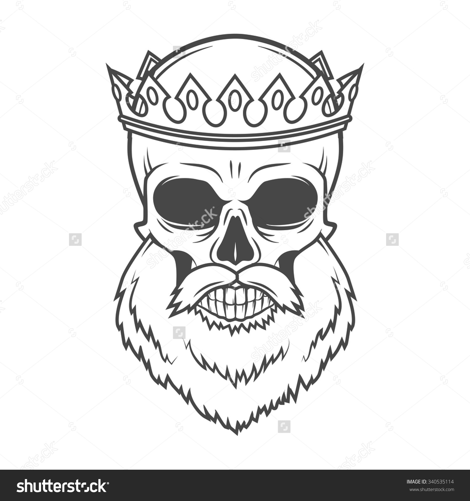 1500x1600 Bearded Skull King With Crown Vector Design. Vintage Royal Old Man