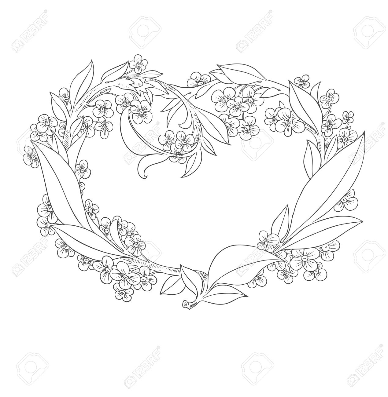 1269x1300 Drawing Decoration Pictures Beautiful Heart Valentine Flowers