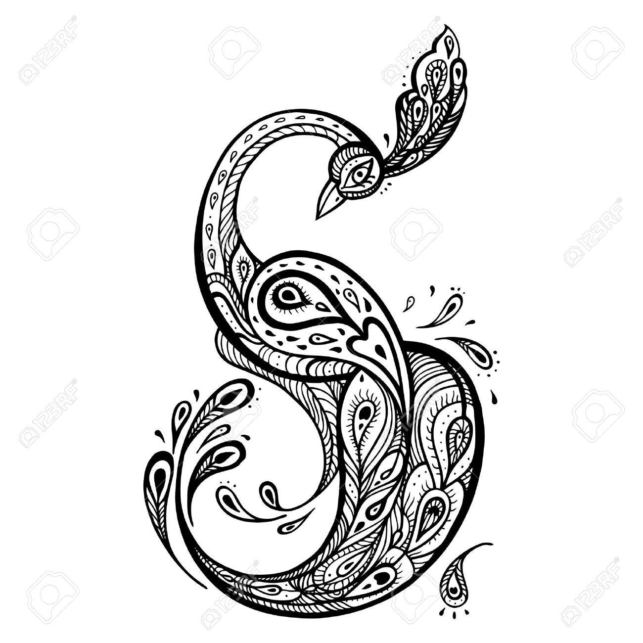 1300x1300 Beautiful Peacock. Decorative Hand Drawn Detailed Illustration