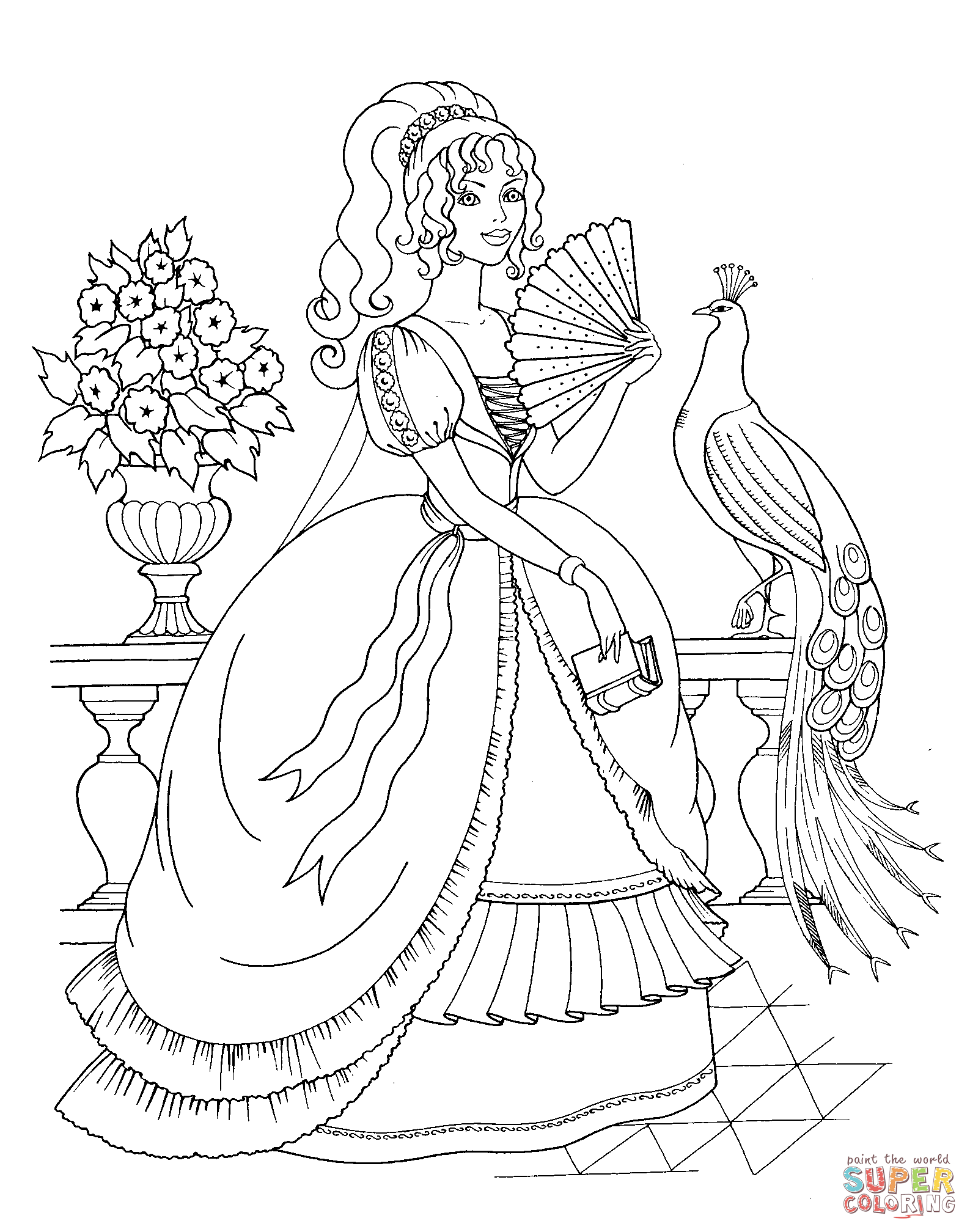 1587x2016 Beautiful Princess And Peacock Coloring Page Free Printable