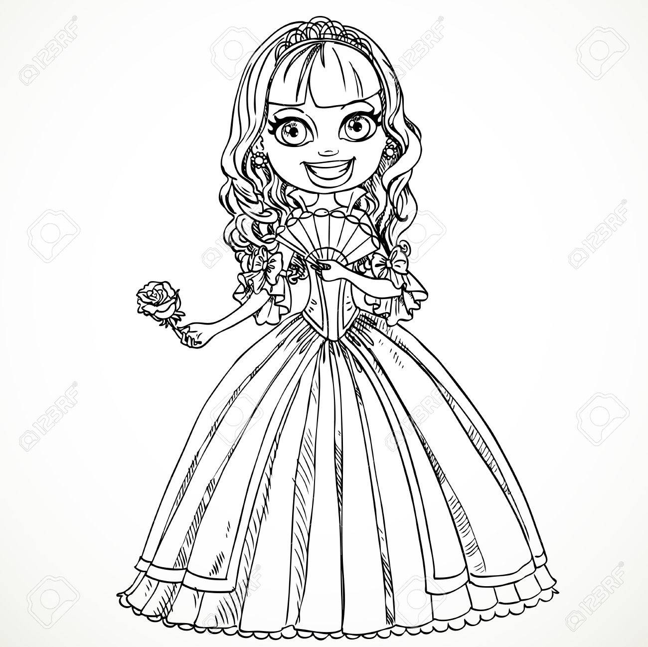 1300x1298 Beautiful Princess In A Dress With A Rose In Her Hand Sketch