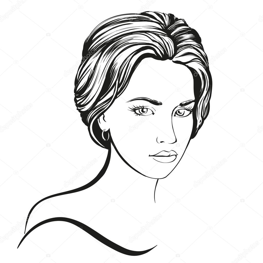 1024x1024 Beautiful Woman Face Hand Drawn Vector Illustration Sketch Stock