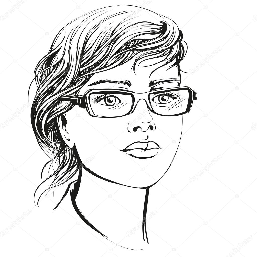 1024x1024 Beautiful Woman Face Hand Drawn Vector Illustration Stock Vector