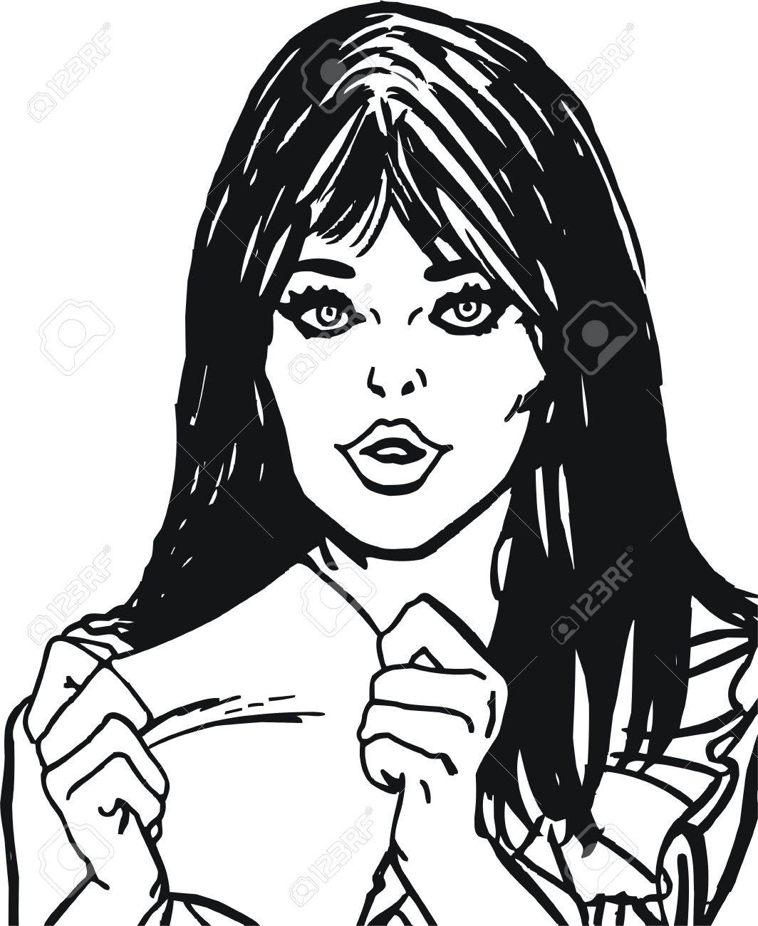 1064x1300 Face Of A Beautiful Woman, Drawn With Old Comic Style Stock Photo