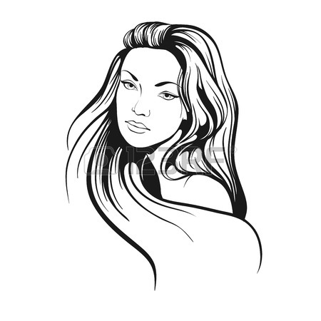 450x450 Beautiful Woman With Long Hair Sketch Royalty Free Cliparts