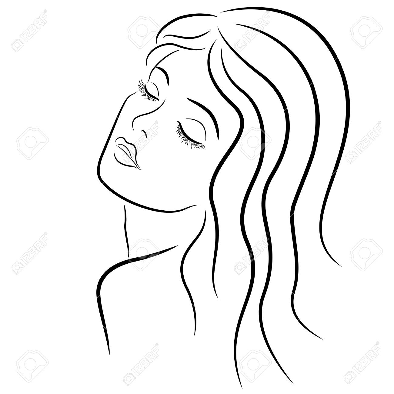 1300x1300 Abstract Beautiful Woman With Closed Eyes And With Long Hair, Hand