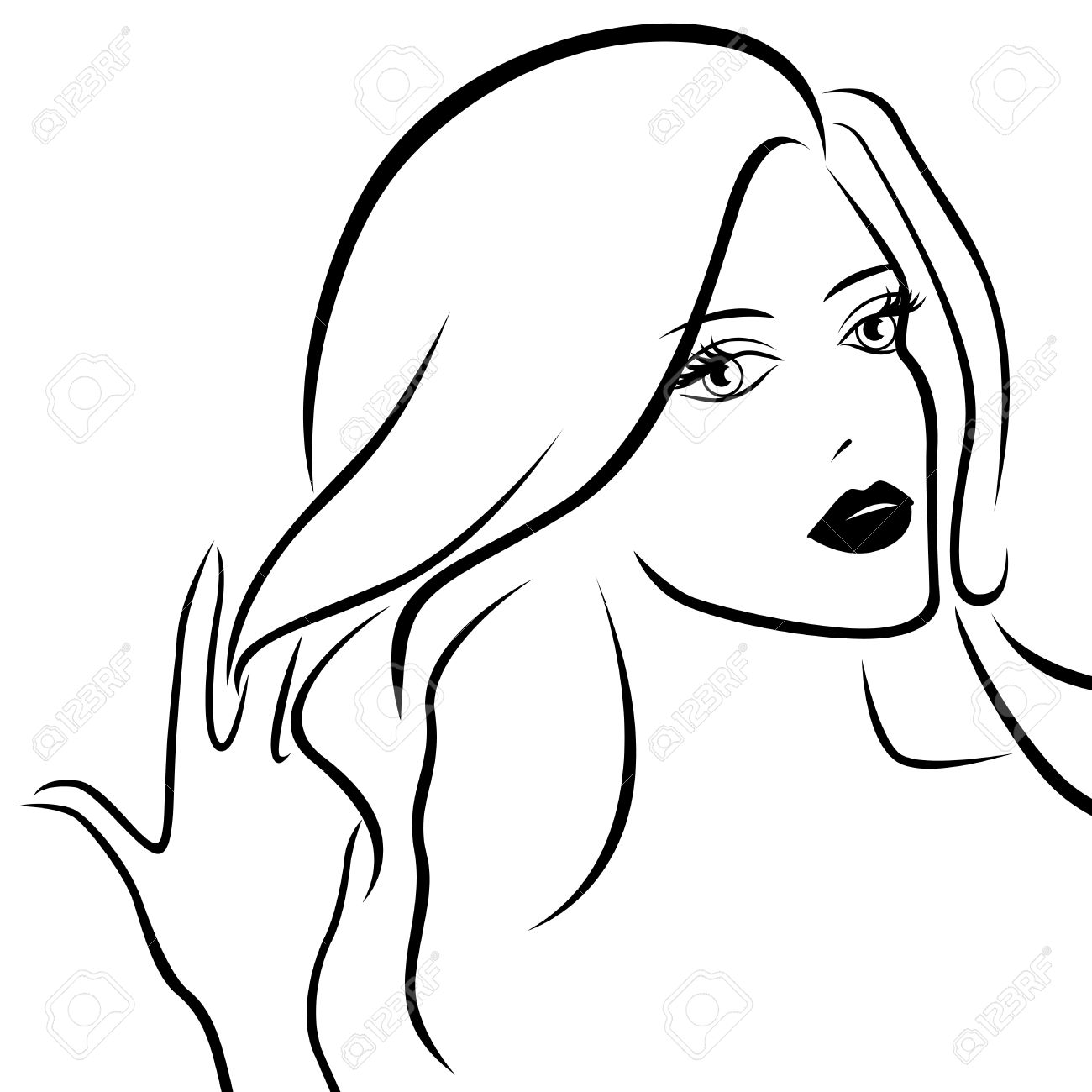 1300x1300 Young Beautiful Women With Chic Hair, Hand Drawing Vector