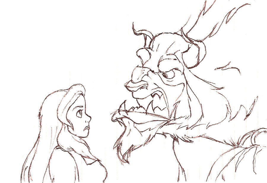 900x619 Beauty And The Beast Sketch By Marykms
