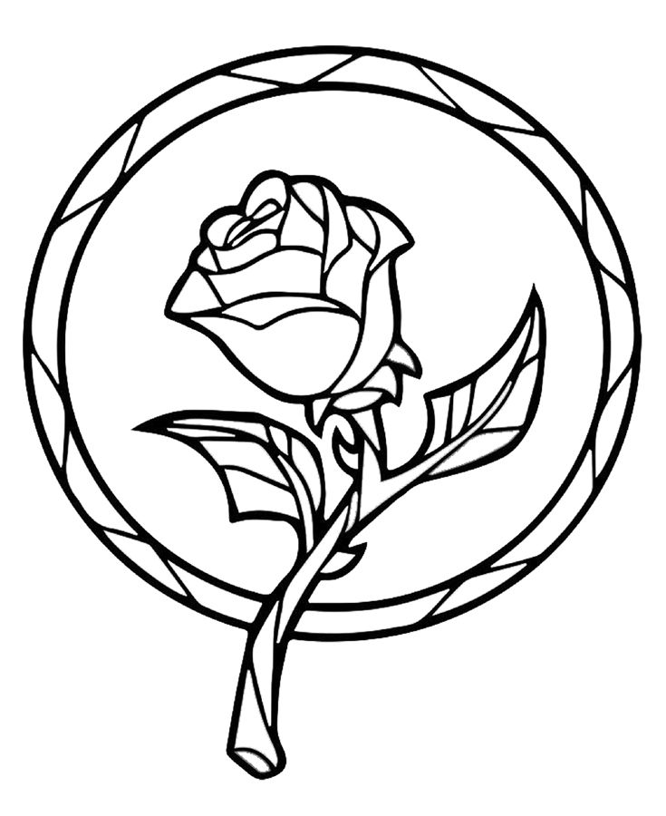 735x900 Beauty And The Beast Enchanted Rose Coloring Book Page Printable