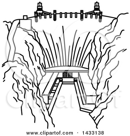 450x470 Clipart Of A Black And White Sketched Dam