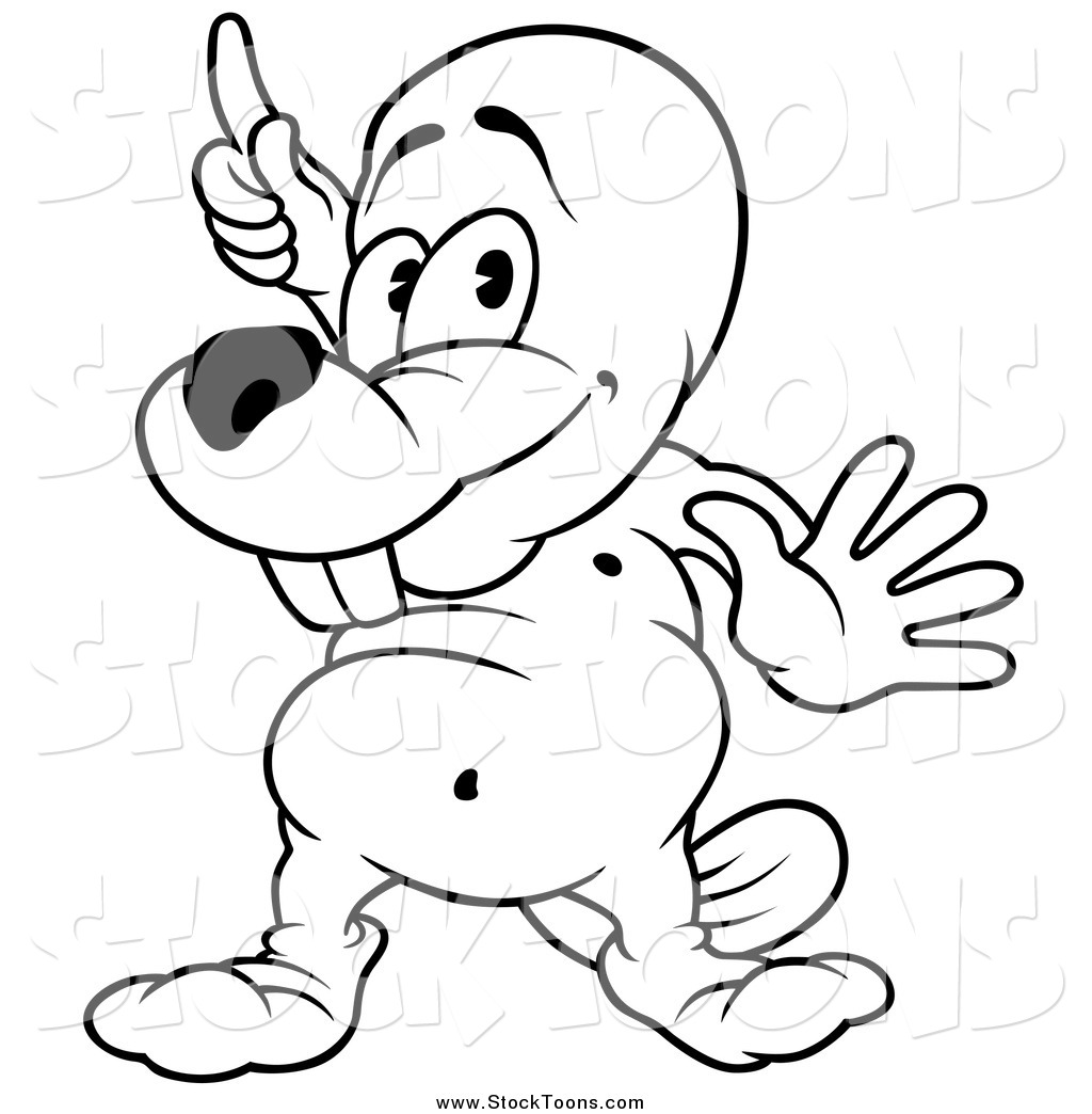 1024x1044 Stock Cartoon Of A Black And White Happy Beaver With An Idea By