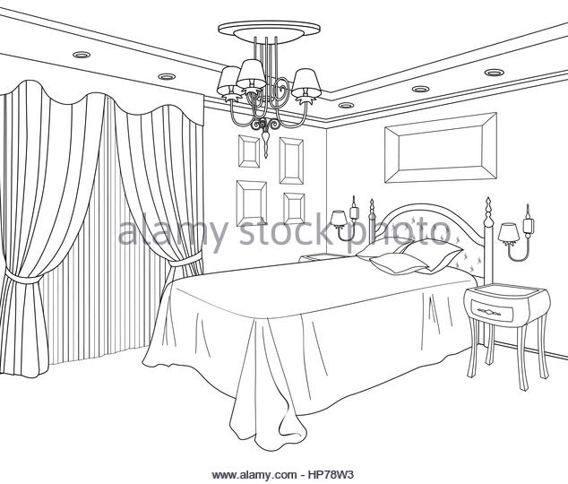 634x540 Bedroom Interior Hand Drawing Blueprint Stock Photos Amp Bedroom