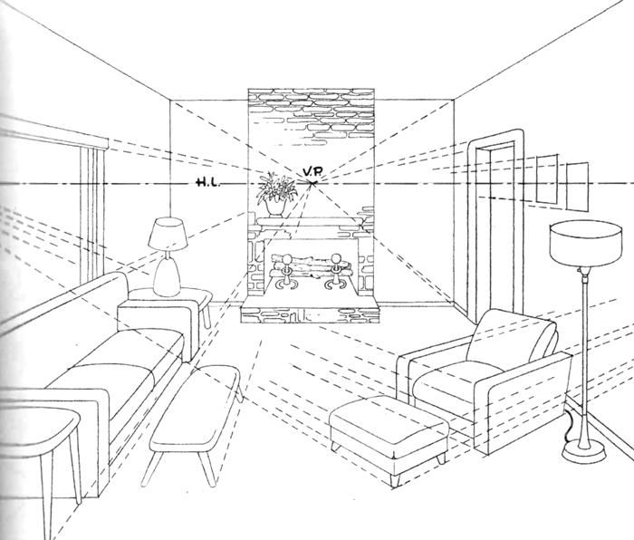 700x596 Living Room Perspective Drawings