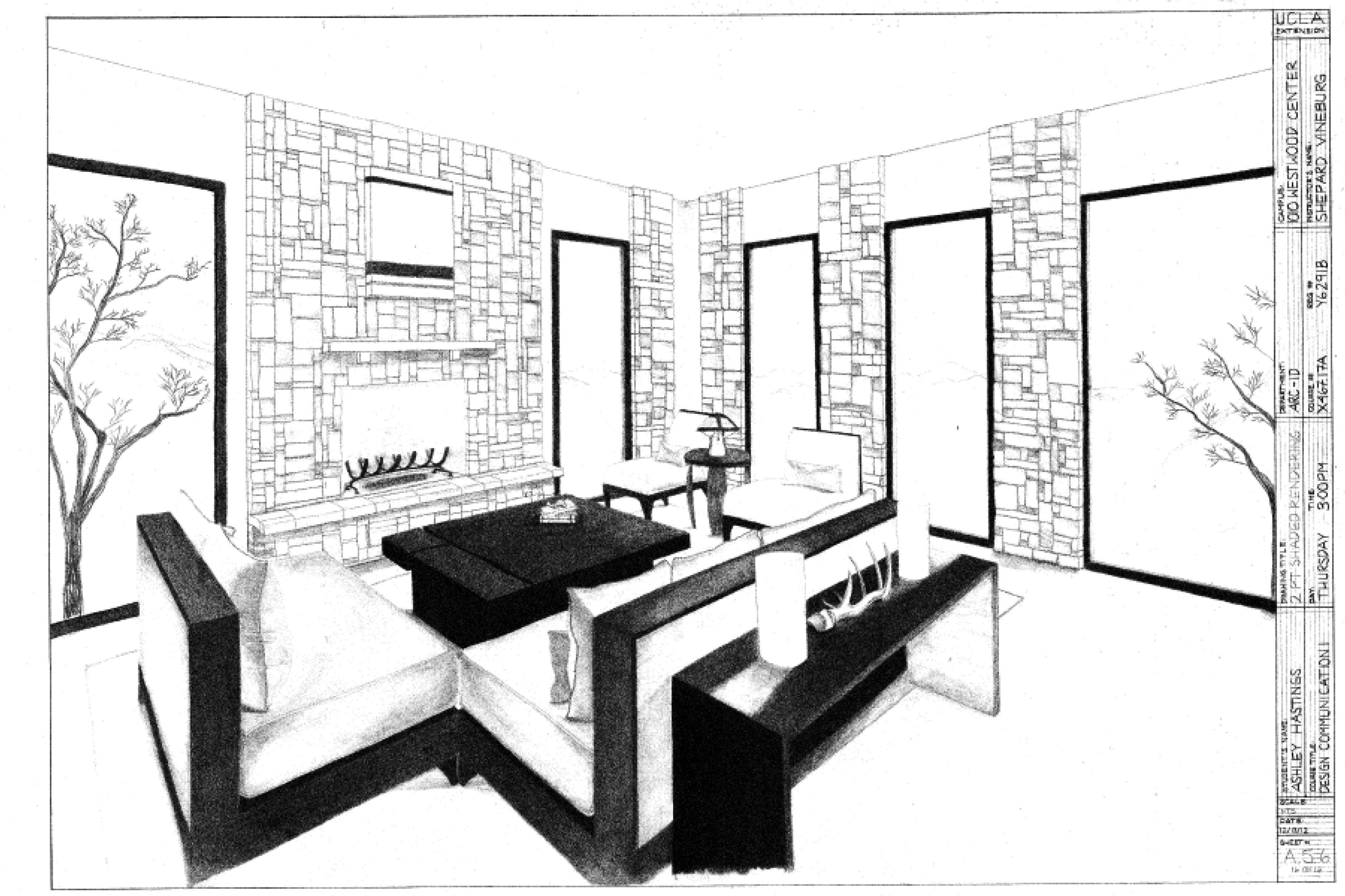 3751x2500 2 Point Perspective Living Room Drawing