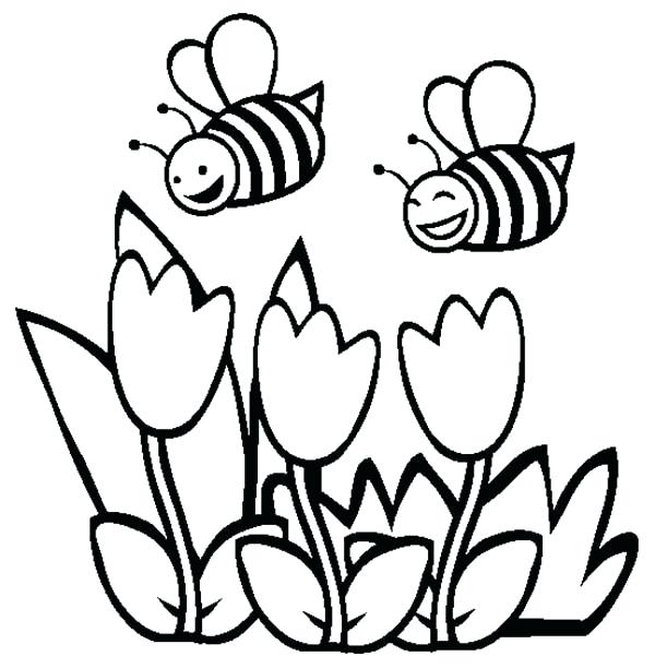 600x612 Spring Printable Coloring Pages Coloring Pages Spring Flowers Bee