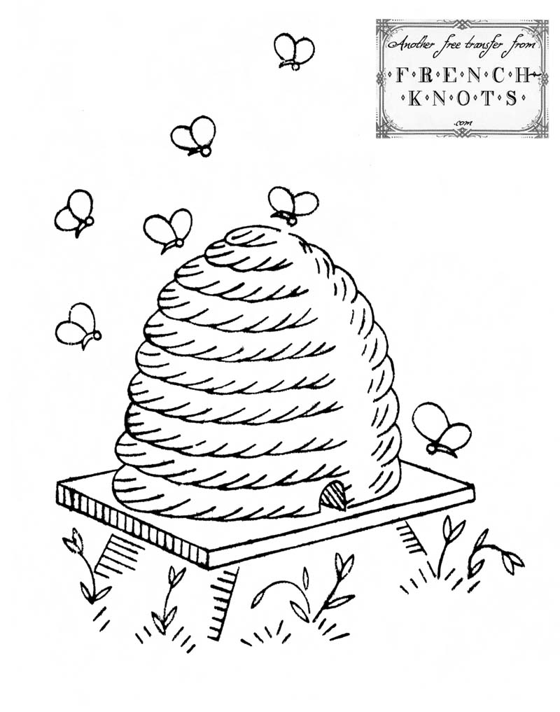 800x1017 Free Vintage Beehive Embroidery Transfer Pattern