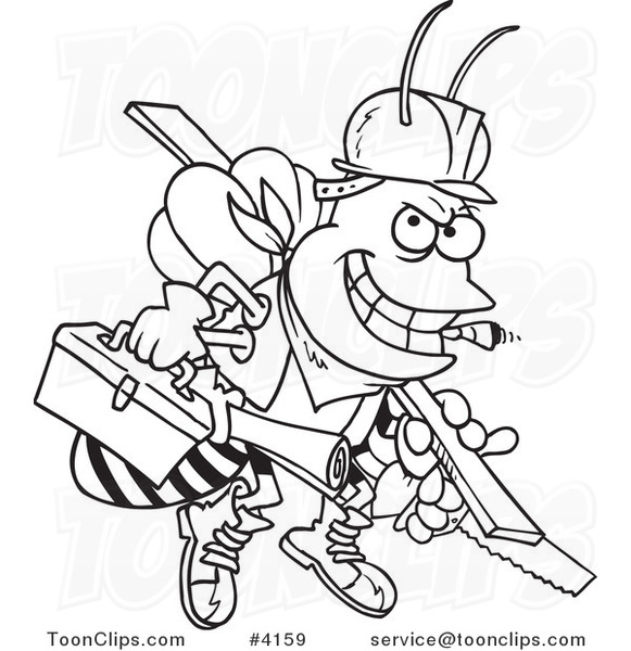 581x600 Cartoon Black And White Line Drawing Of A Worker Bee Carrying