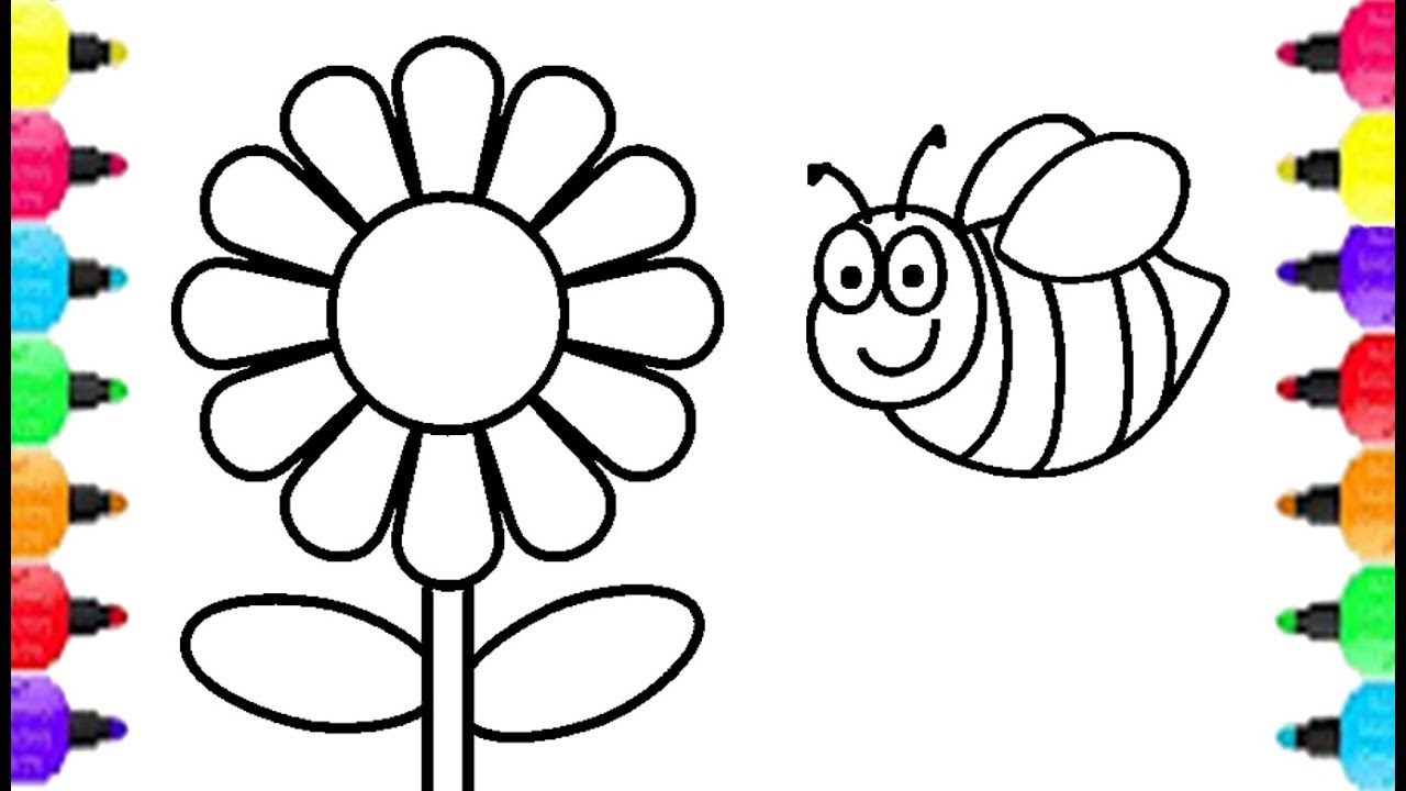 1280x720 How To Draw Bee And Flower Learn To Draw And Coloring For Kids