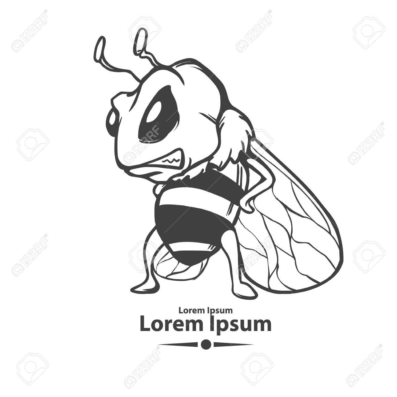 1300x1300 Angry Cartoon Bee, Mascot, Emblem For Sport Team, Concept