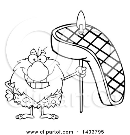450x470 Cartoon Clipart Of A Black And White Lineart Caveman Mascot