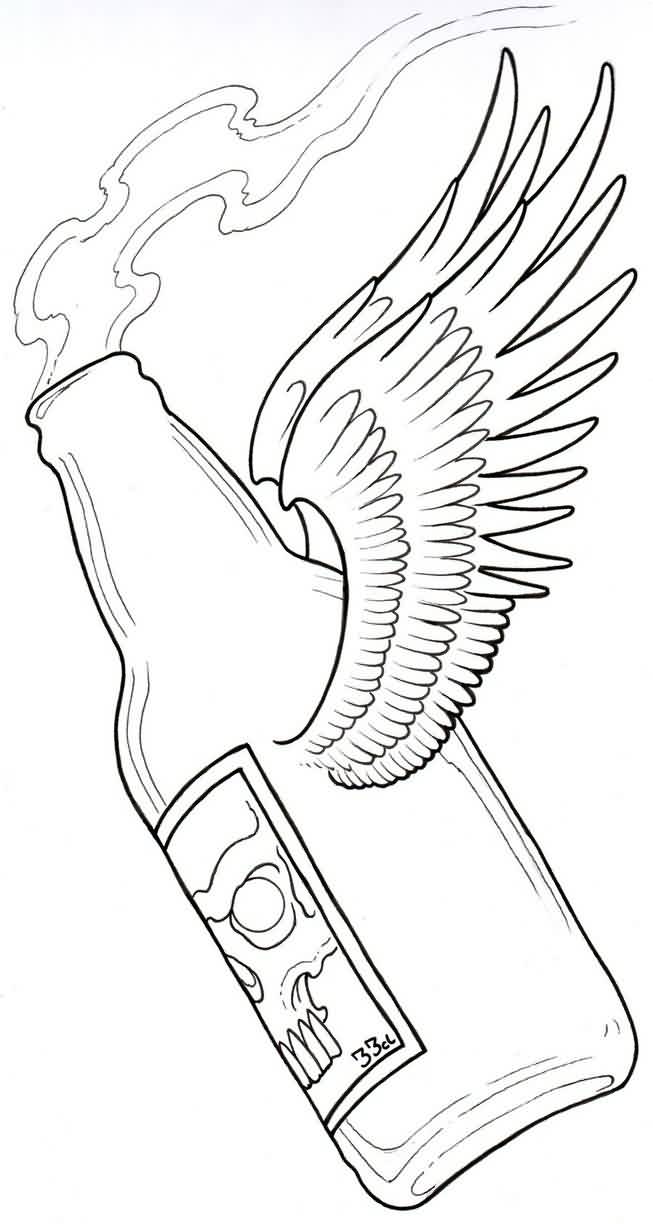 653x1224 Collection Of Beer Bottle With Wings Tattoo Sample