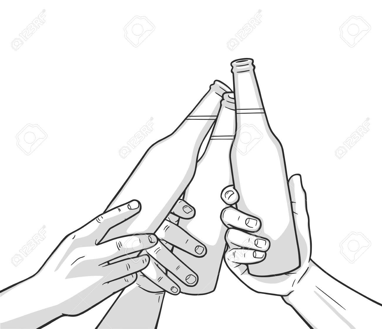 1300x1118 Illustration Of Raised Beer Bottles. Cheers Royalty Free Cliparts