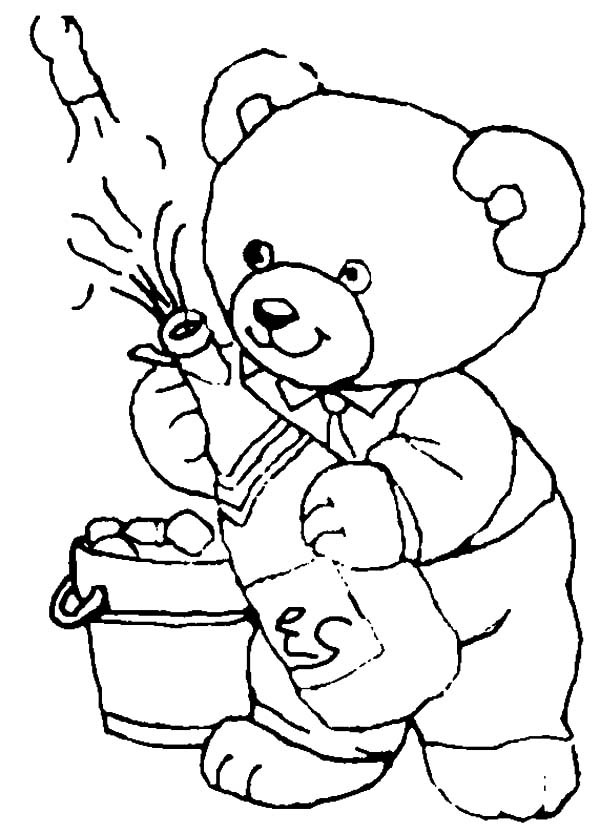 600x834 A Bear Open The Beer Bottle For New Year Party Coloring Pages