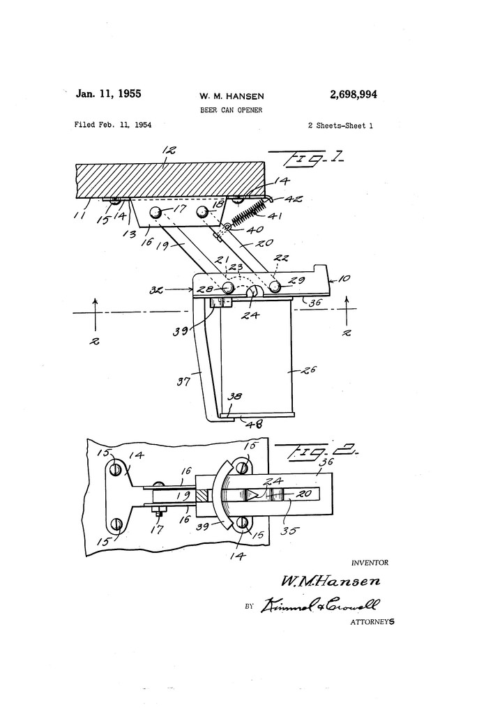 697x1024 Patent No. 2698994a Beer Can Opener