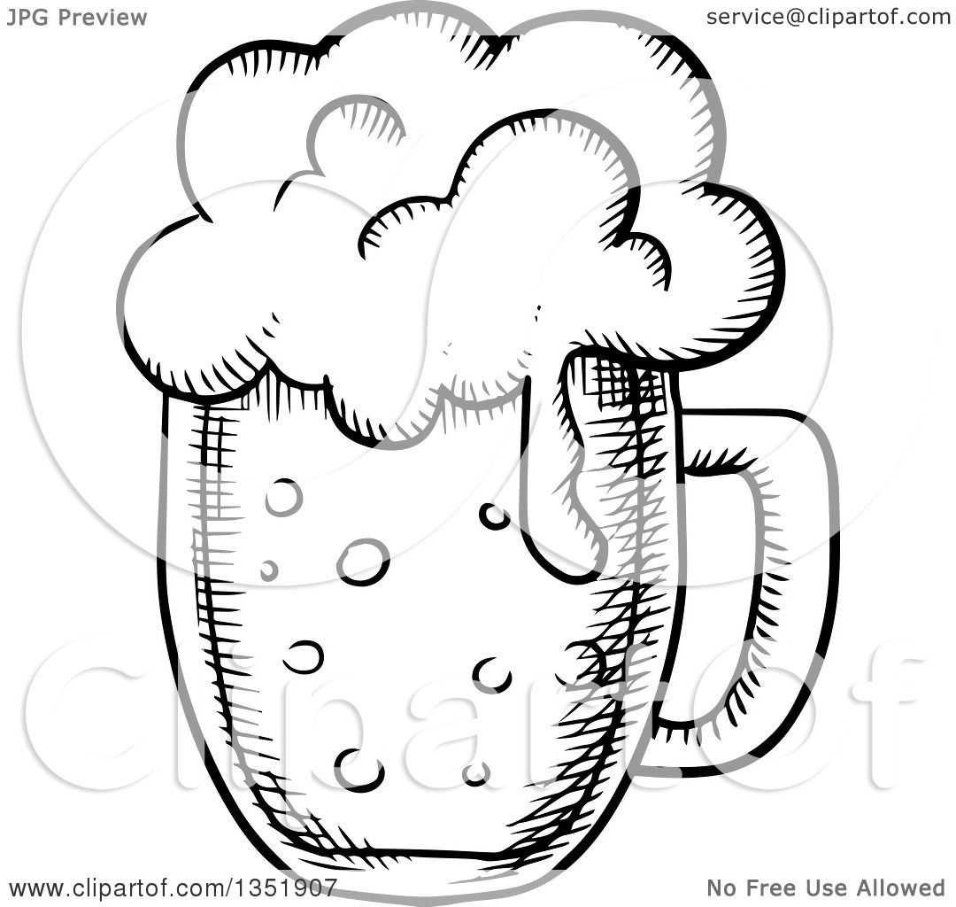 1080x1024 Clipart Of A Black And White Sketched Beer Mug