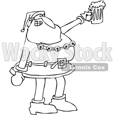 400x400 Clipart Of A Cartoon Black And White Christmas Santa Claus