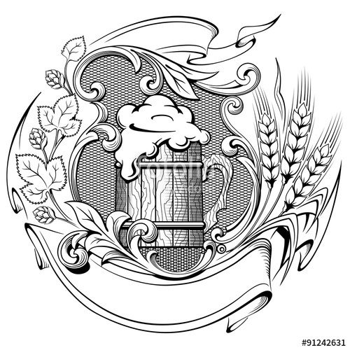 500x500 Wooden Beer Mug With A Wreath Of Hops And Ears Of Wheat Ancient