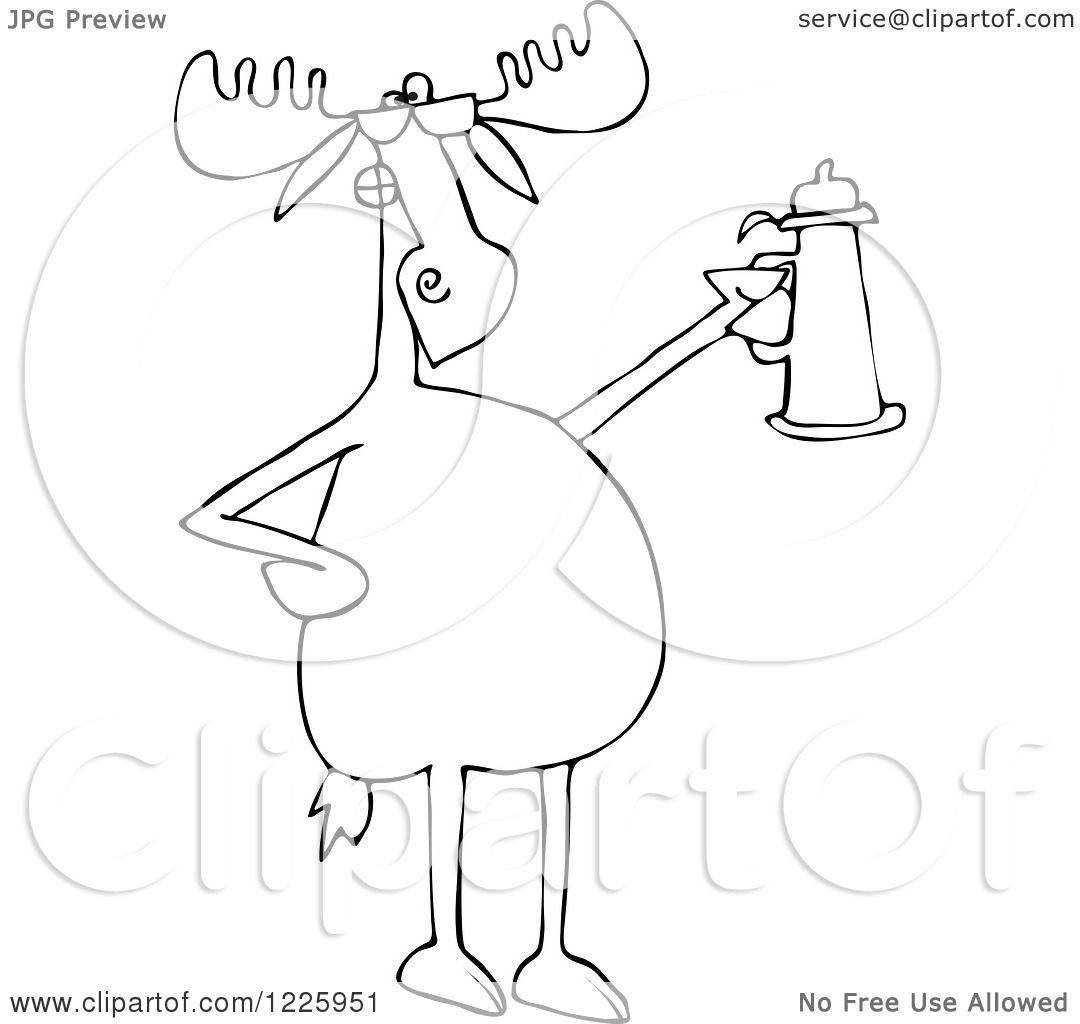 1080x1024 Clipart Of An Outlined Moose Wearing Sunglasses And Holding A Beer