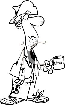 217x350 Black And White Cartoon Of A Beggar With A Tin Cup